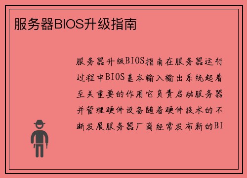 服务器BIOS升级指南